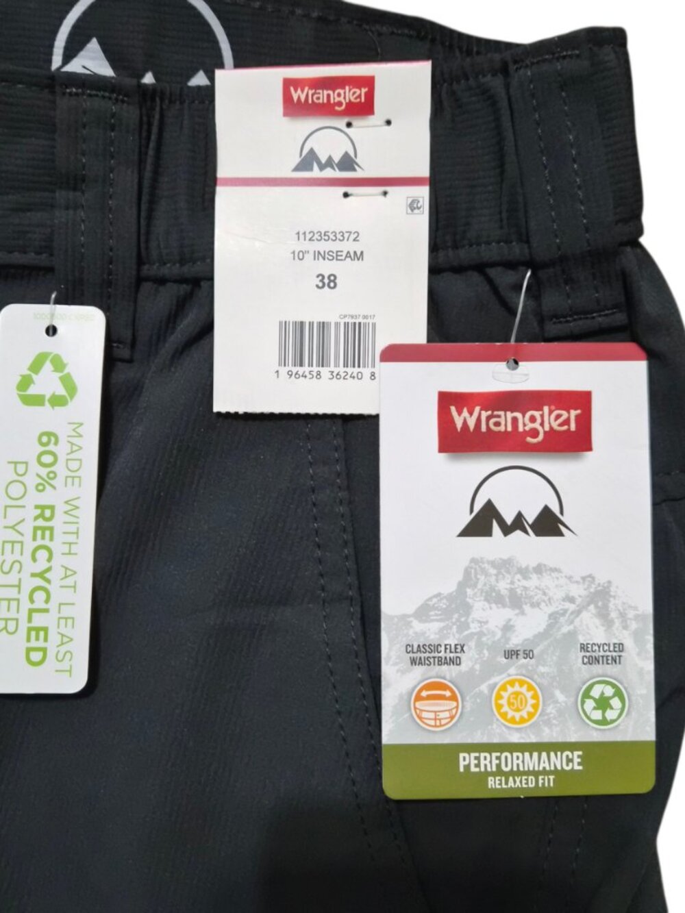 Wrangler Men's Side Elastic Waist Short Size 38 Performance UPF 50 Black - Picture 5 of 14